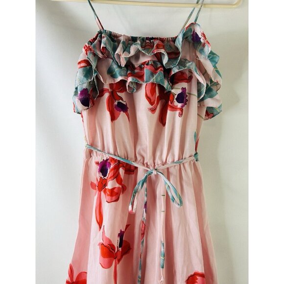 VTG 70s Hawaiian Floral Frilly Ruffled Sun Dress Rockabilly Preppy - Picture 6 of 8